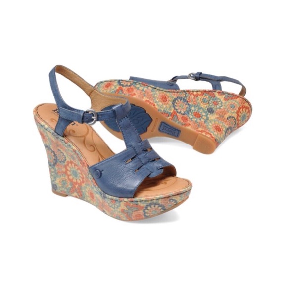 Born Shoes - Born Rebecka T Strap Platform Sandals Blue Sz 9